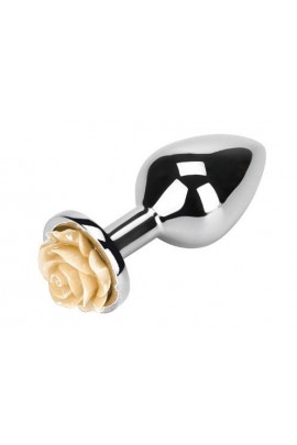 Металлическая анальная пробка Flower Beige, 9х3,5см