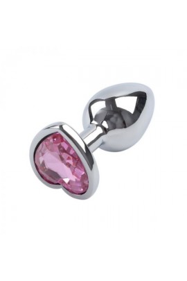 Металева анальна пробка Silver Heart Ligth Pink, 8,5х3,5см