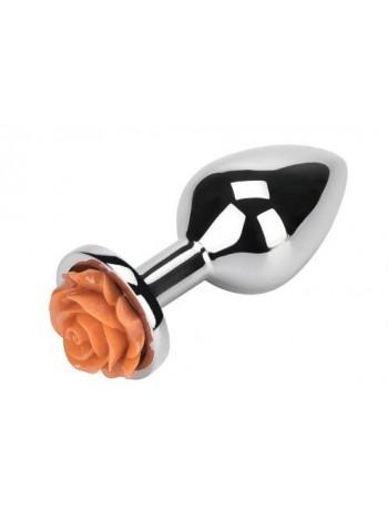 Metal Anal Cork with Flower Orange Stone, 8x3,5cm