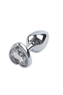 Металлическая анальная пробка Silver Heart Diamond, 8,5х3,5см