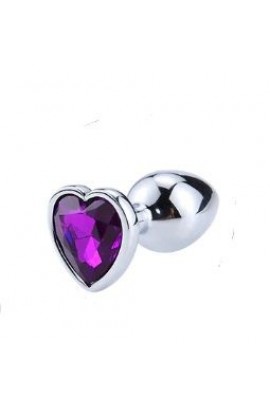 Металлическая анальная пробка Silver Heart Dark Violet, 8,5х3,5см