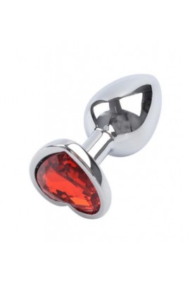 Metal Anal Cork Silver Metal Heart Red, 8.5x3,5cm