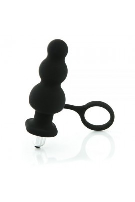 Анальная пробка для мужчин с эрекционным кольцом и вибрацией Black Silicone