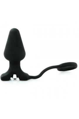 Butt plug with a member of the ring and vibration Black Silicone