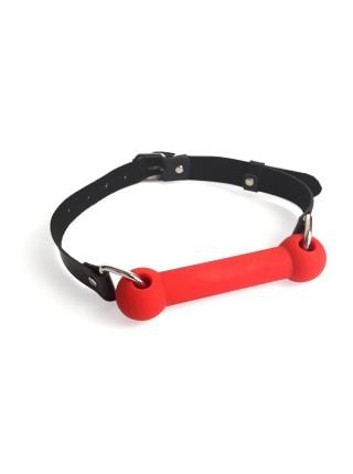 Gag Stick, Silicone and Genuine Leather, Art of Sex - Gag Stick Silicon, Red