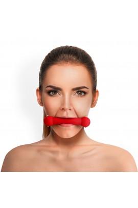 Gag Stick, Silicone and Genuine Leather, Art of Sex - Gag Stick Silicon, Red