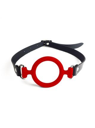 Gag silicone ring genuine leather, Gag ring ring inner diameter 40 mm, Red