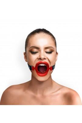 Кляп силиконовое кольцо натуральная кожа, Gag ring внутренний диаметр кольца 40 мм, Красный