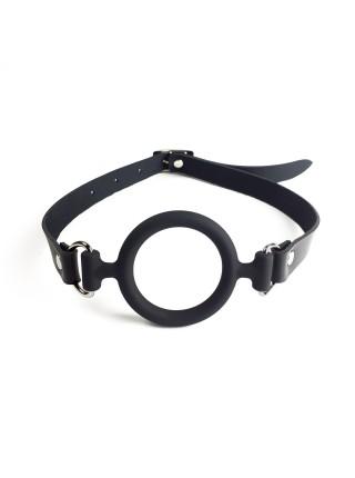 Gag silicone ring genuine leather, Gag Ring ring inner diameter 40 mm, Black