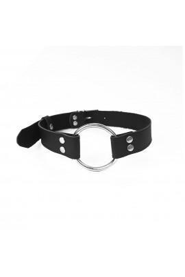 Gag Genuine Leather Metal Ring Art of Sex - Gag Ring Metal, Black