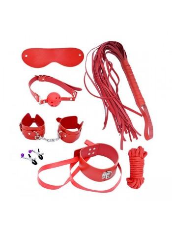 Set MAI BDSM Starter Kit N75: Slap, Gag, Handcuffs, Mask, Collar With Leash, Rope, Clamps