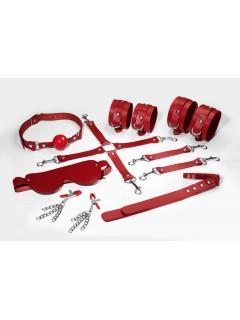 Набор Feral Feelings BDSM Kit 7 Red, наручники, поножи, коннектор, маска, паддл, кляп, зажимы