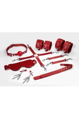 Набор Feral Feelings BDSM Kit 7 Red, наручники, поножи, коннектор, маска, паддл, кляп, зажимы