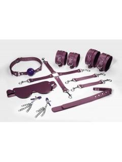 Набор Feral Feelings BDSM Kit 7 Burgundy, наручники, поножи, коннектор, маска, паддл, кляп, зажимы