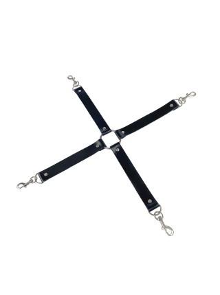 Genuine Leather Cross Art of Sex - 4 Way Connector, Black