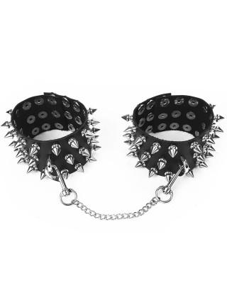 Leggings with spikes made of genuine leather Art of Sex - Rose, black