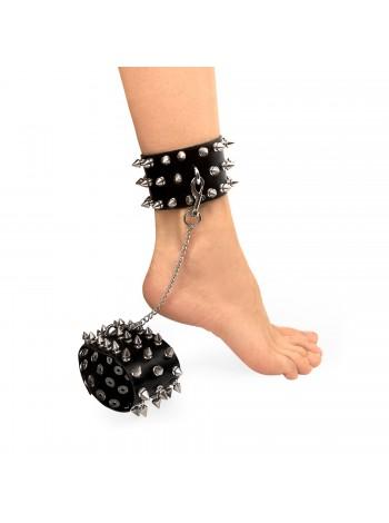 Leggings with spikes made of genuine leather Art of Sex - Rose, black