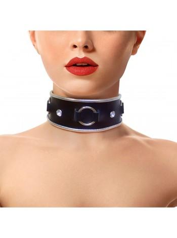 Нашийник з натуральної шкіри зі стразами та кільцем Art of Sex -  Collar Ring