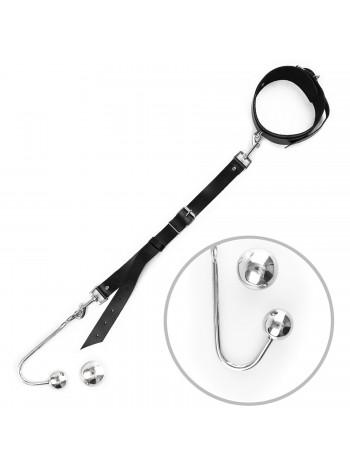 Anal hook 4 with genuine leather collar Art of Sex - Anal hook, Black