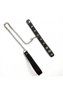 Penis Ring with spikes and leash, genuine leather