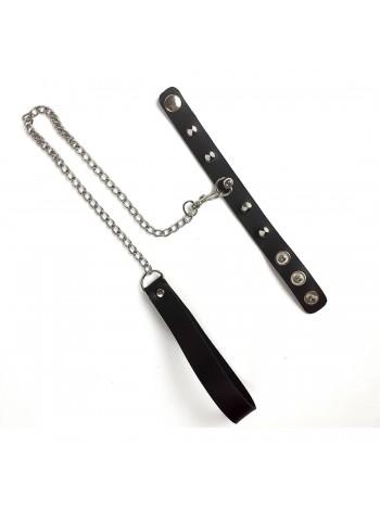 Penis Ring with spikes and leash, genuine leather