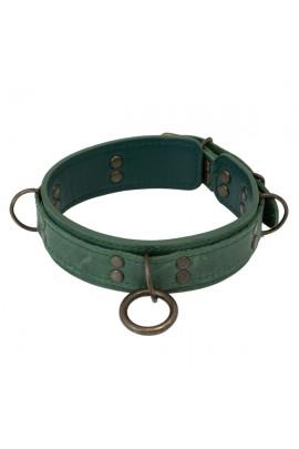 Премиум ошейник из натуральной кожи LOVECRAFT зеленый, размер S, в подарочной упаковке