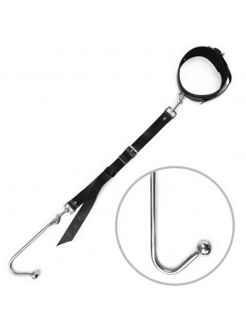 Анальный крюк с ошейником из натуральной кожи Art of Sex - Anal hook, Черный
