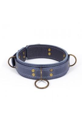 Премиум ошейник из натуральной кожи LOVECRAFT голубой, размер S, в подарочной упаковке