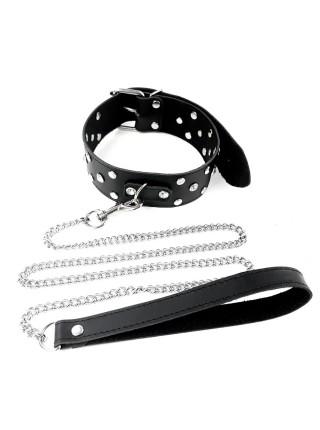 Ошейник с поводком из натуральной кожи с заклепками Art of Sex - Jenna Collar with Leash, черный