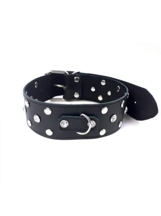 Genuine leather collar with studs and rhinestones Art of Sex - Jenna Collar, Black
