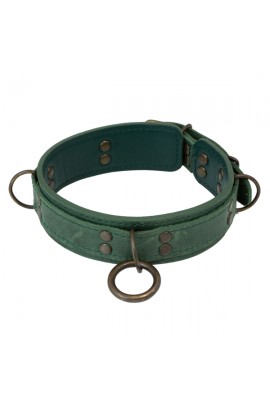 Премиум ошейник из натуральной кожи LOVECRAFT размер M зеленый, в подарочной упаковке