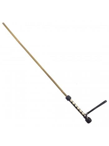 Bamboo walking stick 75 cm, genuine leather handle, black and gold