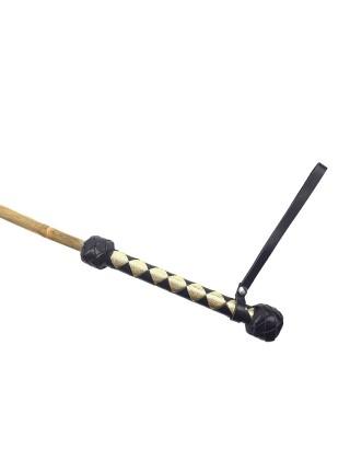 Bamboo walking stick 75 cm, genuine leather handle, black and gold