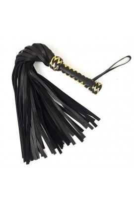 Черный флоггер классический с золотой рукоятью, натуральная кожа, 50 хвостов, по 50см, рукоятка 20см