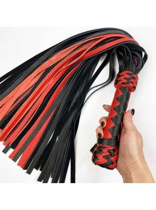 Classic black and red flogger, genuine leather, 50 tails, 50cm each, handle 20cm