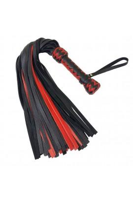 Черно-красный флоггер классический, натуральная кожа, 50 хвостов, по 50см, рукоятка 20см