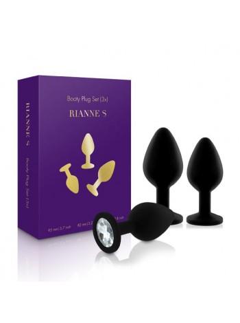 Набор анальных пробок с кристаллом Rianne S: Booty Plug Set Black, диаметр 2,7см, 3,5см, 4,1см