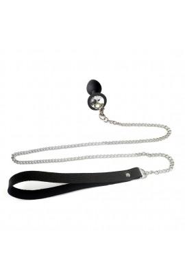 Силіконова анальна пробка Art of Sex Metal Anal Plug with Leash size S з повідцем Black