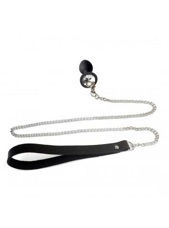 Силіконова анальна пробка Art of Sex Metal Anal Plug with Leash size S з повідцем Black