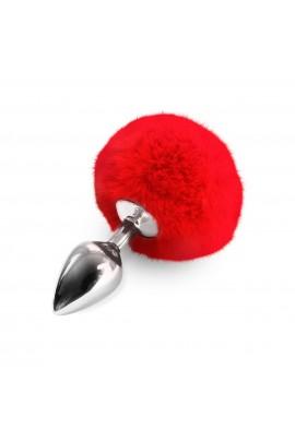 Металевий анальний затор М Art of Sex - Metal Butt plug Rabbit Tail, Червоний