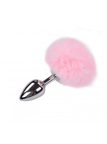 Металлическая анальная пробка Кроличий хвостик Alive Fluffy Plug M Pink, диаметр 3,4 см