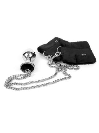 Handcuffs with Metal Anal Plug size M Black