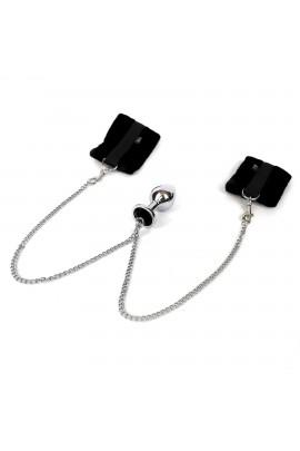 Наручники с металлической анальной пробкой Art of Sex Handcuffs with Metal Anal Plug size M Black