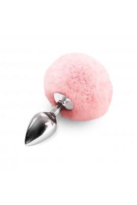Металевий анальний затор М Art of Sex - Metal Butt plug Rabbit Tail, Ніжно-рожевий