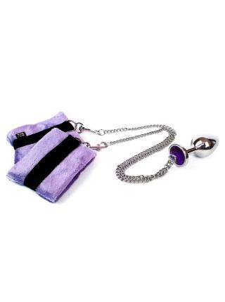 Metal Anal Plug Handcuffs Art of Sex Handcuffs with Metal Anal Plug size M Purple