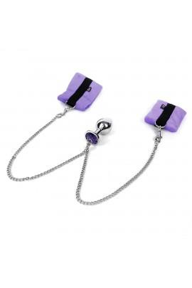 Наручники с металлической анальной пробкой Art of Sex Handcuffs with Metal Anal Plug size M Purple
