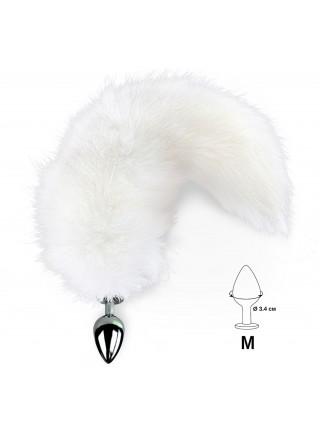 Metal anal plug with tail from natural hutra Art of Sex size M White fox