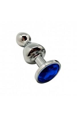 Анальна пробка Wooomy Lollypop Double Ball Metal Plug Blue L