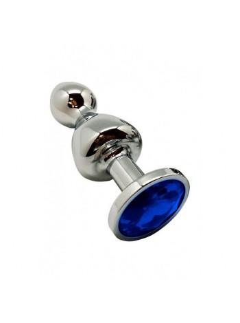 Анальная пробка Wooomy Lollypop Double Ball Metal Plug Blue L