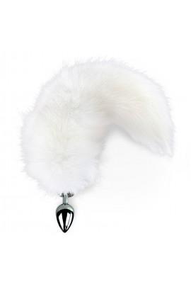 Metal anal plug with tail from natural hutra Art of Sex size M White fox